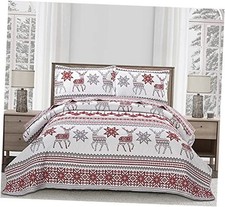 Christmas Quilt Set Queen Size Bedding Queen/Full Quilt 90" 90" Snowflake Elk