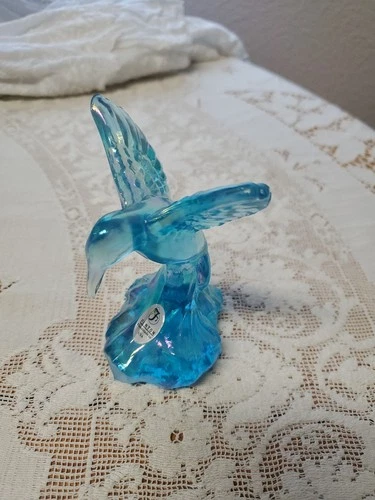 Fenton Iridescent Blue Glass Hummingbird Signed 5066 KJ