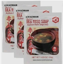 Pack of 3 - Kikkoman Instant AKA Miso Soup Soybean Paste Soup Red Miso Soup