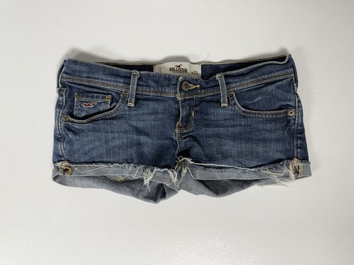 Hollister Y2K 00s Low Rise Short-Shorts Denim Dark Wash Distressed Damen 1 W 25