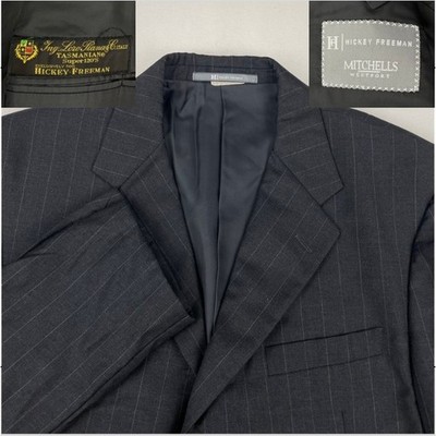 Hickey Freeman Loro Piana Tasmanian Super 120 Pinstripe Blazer 43R Charcoal Grey
