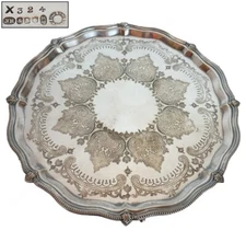 Antique English Sheffield Silver Plate Salver Tray By John Round, 19th Century