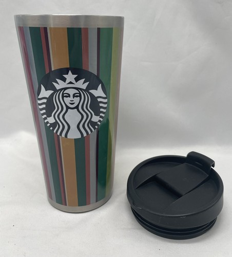 Starbucks Tumbler 16 OZ & Lid Stainless Rainbow Stripe 2014 Gold Green Red Color - Picture 3 of 9