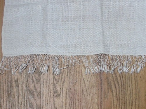 Antique Pair White Basket Weave Linen Bath Hand Towels Crochet Fringe 32x22.5 - Imagen 10 de 12