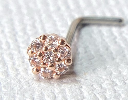 1pc CZ Paved Flower L-Bend 20g Nose Ring Stud Screw 316L Surgical Steel - Picture 6 of 6