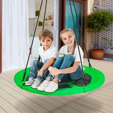 Kids Saucer Tree Swing Set Waterproof Swing Set Outdoor Backyard Round Green