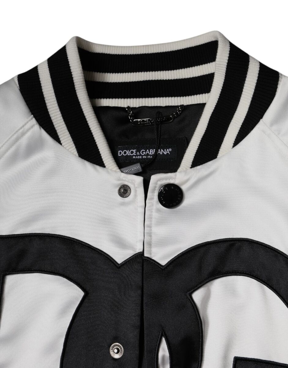 DOLCE & GABBANA Jacket White Polyester Logo Full Zip Bomber DOLCE & GABBANA Jacket White Polyester Logo Full Zip Bomber
