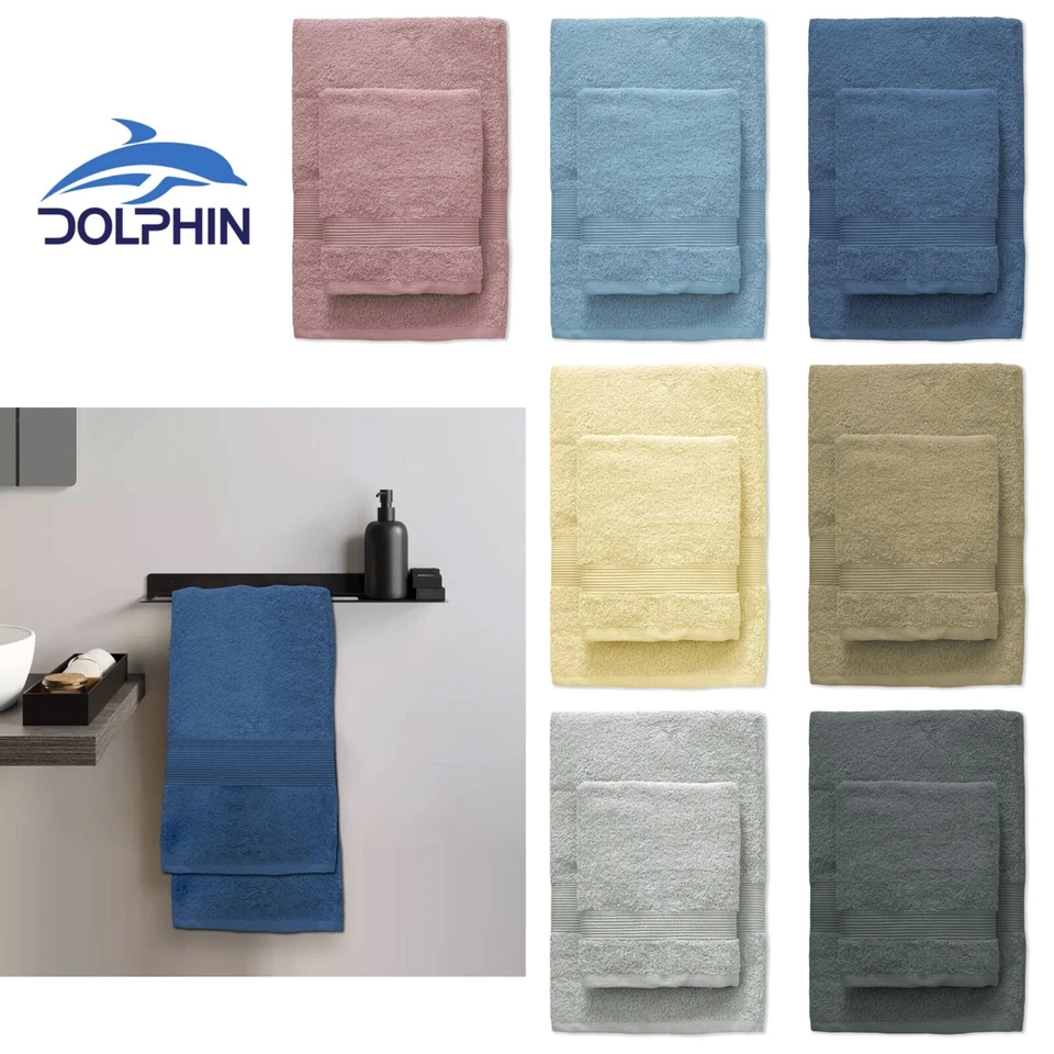 DOLPHIN Set asciugamani spugna bagno vari colori viso+ospite 60x100cm+40x60cm mod.PARTY