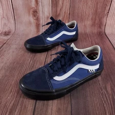 Vans Mens 6.5 Popcush Skate Old Skool Blue Suede Canvas Leather Shoes Sneakers