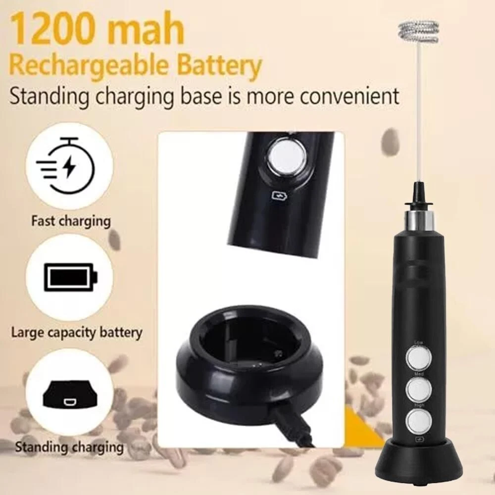 Milk Frother Handheld Double Whisk Foam Coffee Maker with USB Rechargeable