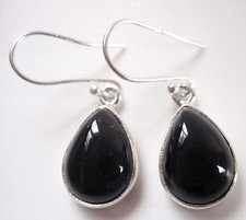 Black Onyx 5ct Teardrop 925 Sterling Silver Dangle Earrings