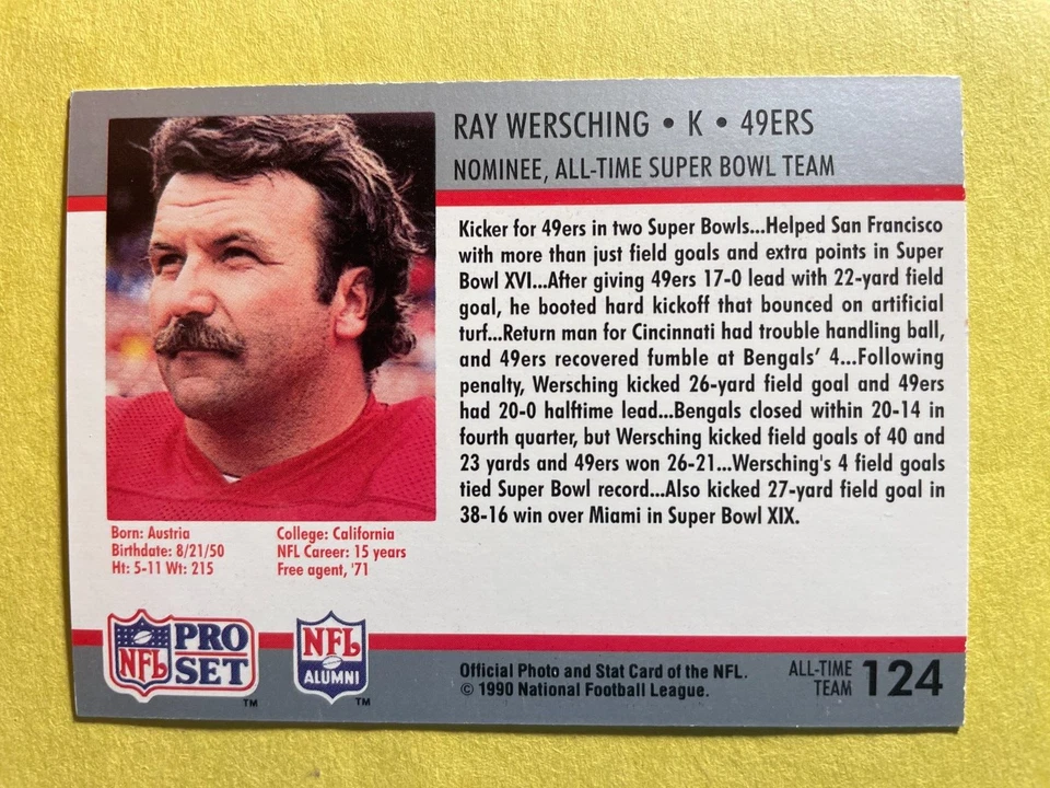 SIGNED RAY WERSCHING 1990 PRO SET SUPER BOWL SUPERMEN FOOTBALL CARD AUTOGRAPH - Image 2 of 2
