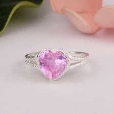 Solitaire 2Ct Heart Cut Pink Cz 925 Sterling Silver Ring Valentine Gift For Her