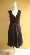 Adrianna Papell black crisscross bodice taffeta soutache flare party dress 14