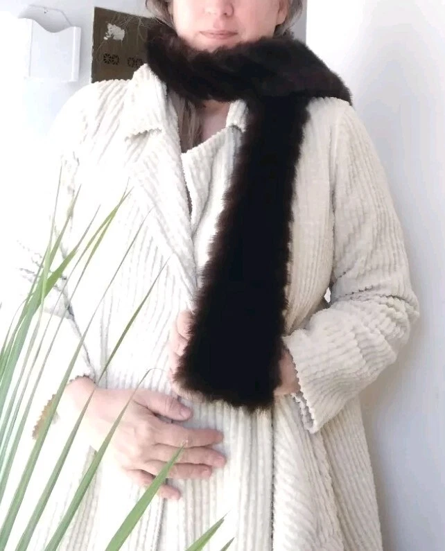 Bufanda de piel de visón marrón sintético Nordstrom vintage cuello largo accesorio de invierno 48" Foto 3 de 4