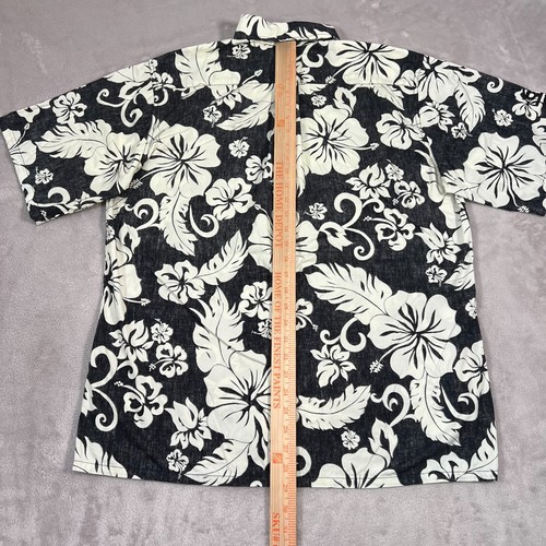 Go Barefoot Shirt Mens Large Black White Floral Hawaiian Button Up With Logos - Picture 10 of 11