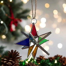 5 pack Stained Glass Moravian Stars. Real cut glass 3 inch diameter