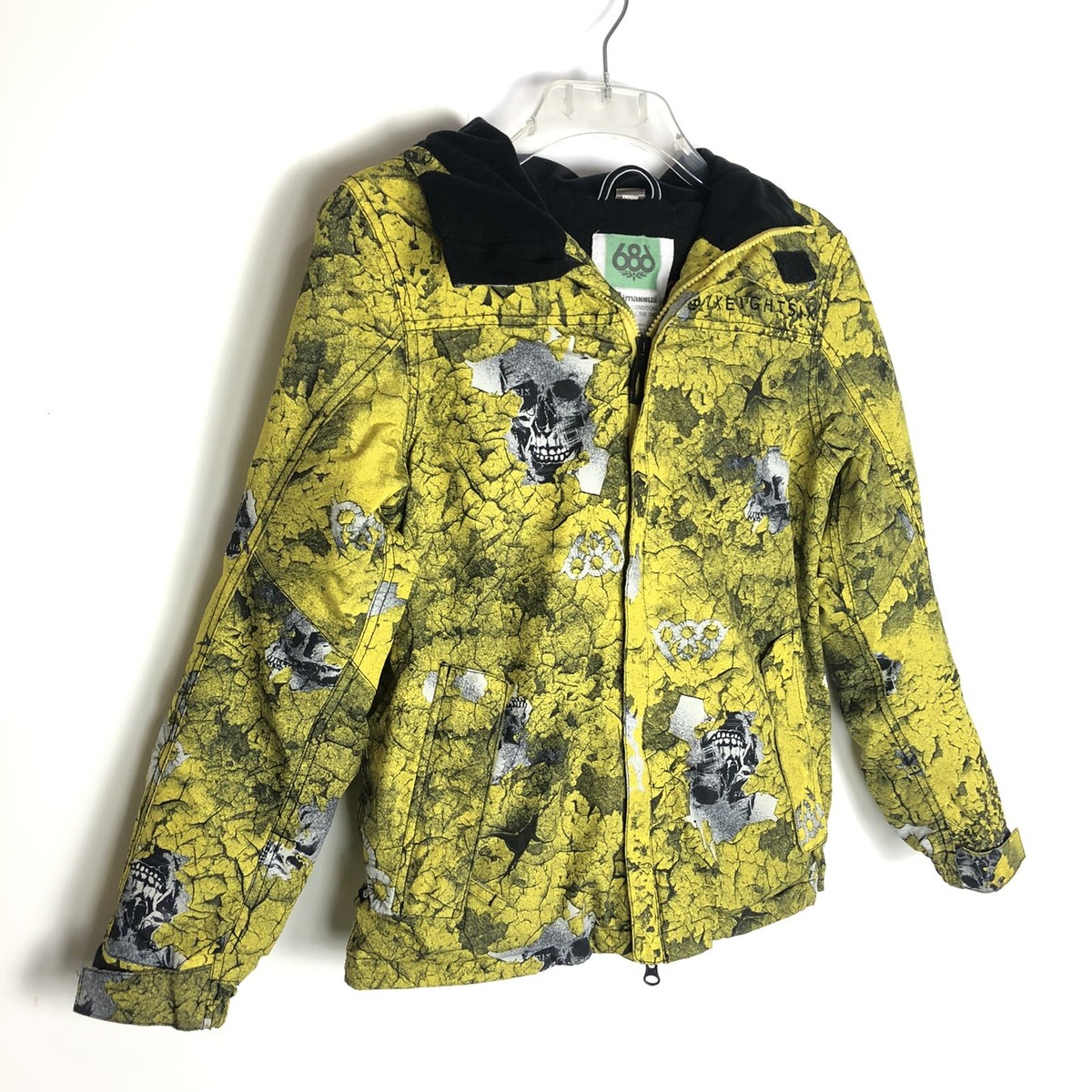 686 Mannual Ski Snowboard Jacket Yellow Youth Medium Skulls