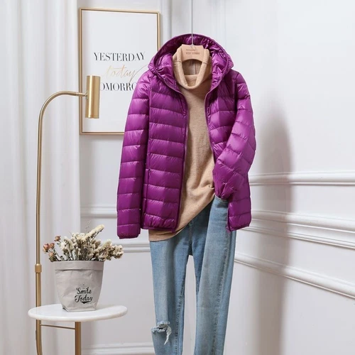 Packable Damen Entendaunenmantel ultraleicht Daunenmantel kurz Kapuze Puffer Jacke - Bild 19 von 46