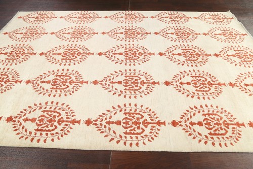 6'x10' Floral Art & Craft Oriental Area Rug Hand-knotted Wool IVORY/ RUST Carpet - Picture 9 of 12