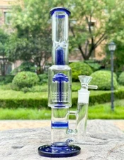 10” Glass Bong Smoking Water Pipe Honeycomb Filter Hookah Bubbler W/14mm Bowl