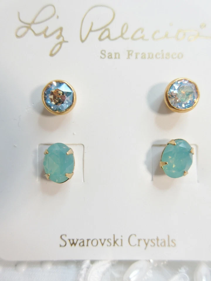 14K GP Liz Palacios DOS Pares Halo Azore Color y Ópalo del Pacífico Pendientes NUEVO Foto 2 de 4