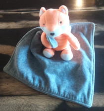Carters Orange Fox Holding Gray Security Blanket Lovey Plush Baby Toy Rattle