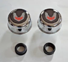 PONTIAC Valve Cover Chrome Breathers FIREBIRD LOGO with Grommets Valve Covers