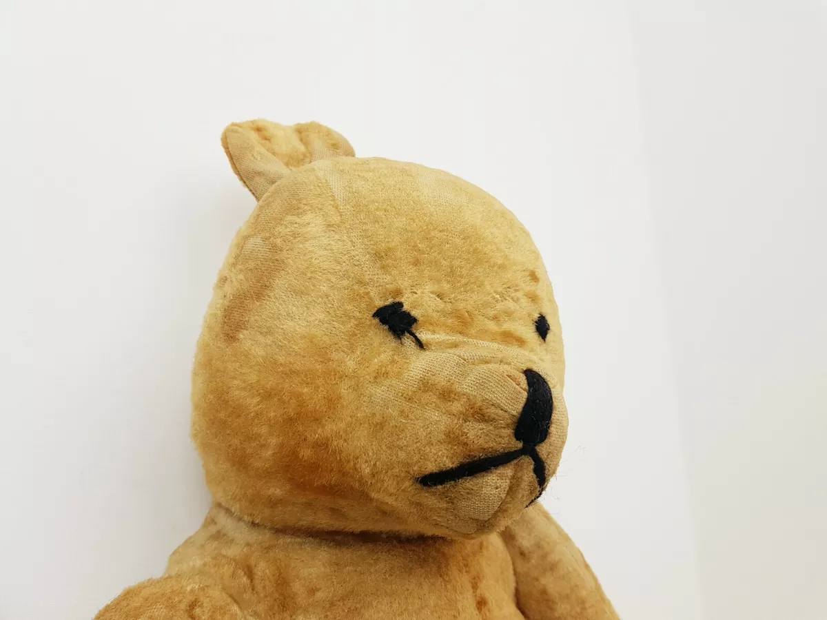 Large Antique Wood Wool Stuffed Jointed Teddy Bear Stitched Eyes