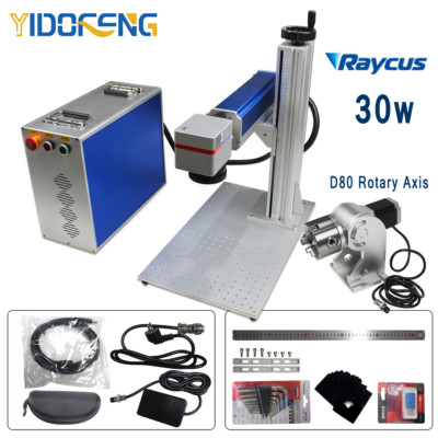 30W Raycus Fiber Laser Marking Machine With D80 Rotary Axis For Carving Metal