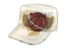 White Basketball Cadet Castro Cap Vintage Military Army Hat Distressed
