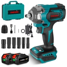 Cordless Electric Impact Wrench Gun 1/2'' 1200Nm High Power Driver W/ 2 Battery