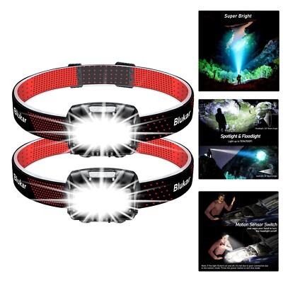 LED Headlamp Rechargeable Super Bright Head Torch with 8 Light Modes, Sensor ...