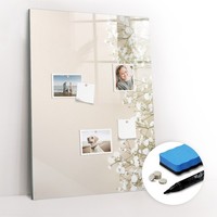 Glas Magnettafel Pinnwand Mit Marker Schwamm Magneten Zarte Blumen 70X100 Cm