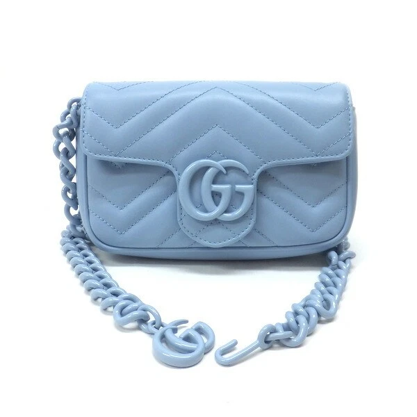 SAC CHAÎNE CEINTURE AUTHENTIQUE GUCCI GG MARMONT 699757 CUIR BLEU CLAIR FEMME F/S