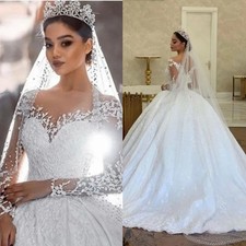 Luxury Princess Wedding Dresses Long Sleeves Lace Appliques Court Train Dress