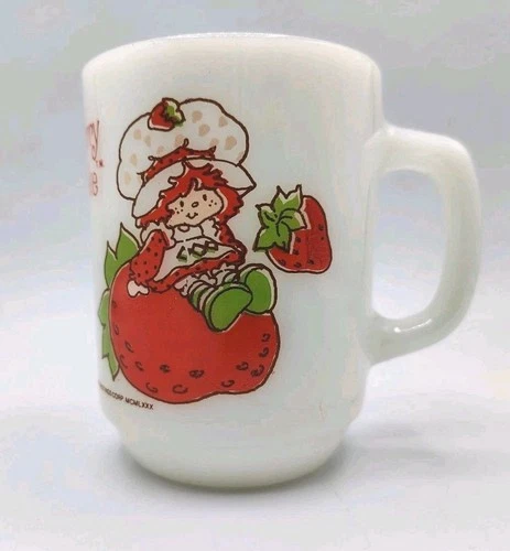 1980s Strawberry Shortcake Vintage Coffee Mug Anchor Hocking Milk Glass Cup