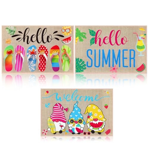 3 Pcs Hello Summer Doormat Welcome Door Mats 23.6x15.7inch Decorative Doormat