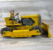 Vintage Tin Litho Bulldozer Wind Up Toy Construction Vehicle  Driver Japan
