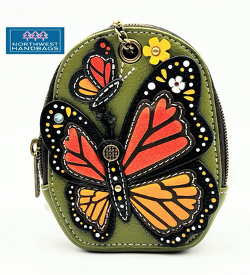MONARCH BUTTERFLY MINI COIN PURSE KEYCHAIN WALLET CHALA GREEN RFID PROTECTED