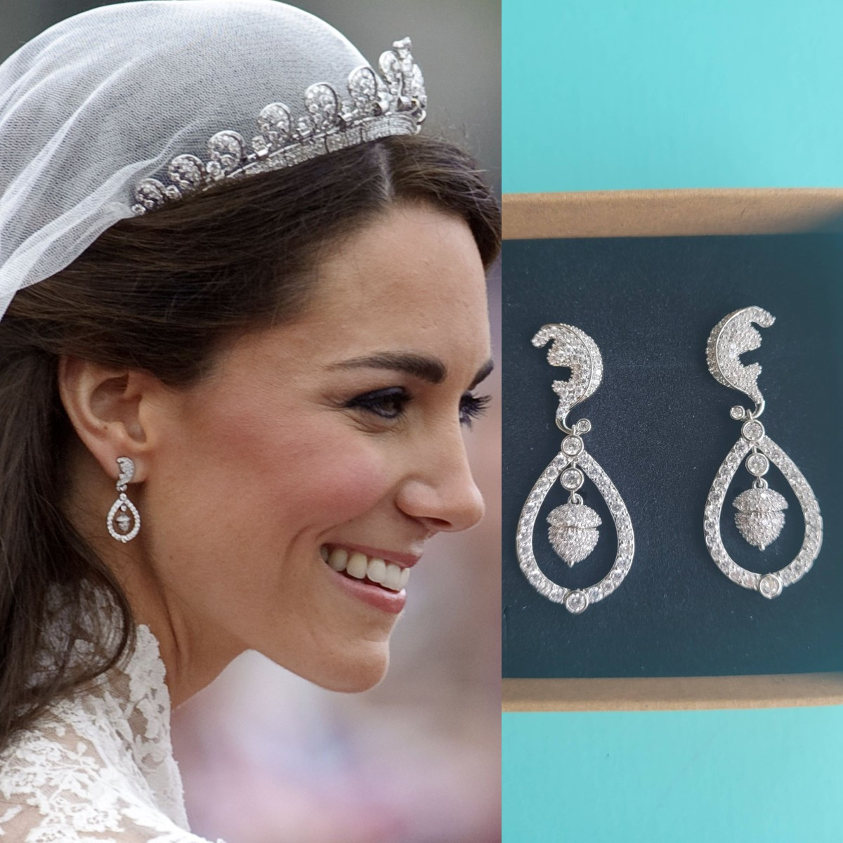 Catherine Princess Of Wales Royal wedding replica drop acorn earrings