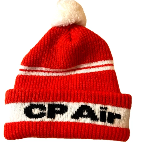 Canadian Pacific Hat Beanie Toque CP Air Orange White Pompom Double Layer 1 Size