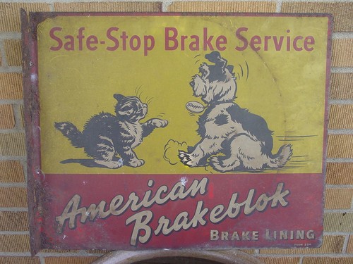 Scarce! AMERICAN BRAKEBLOK BRAKE LINING - Kitten & Puppy - FLANGE SIGN