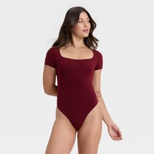 Women's Luxe Stretch Square Neck Thong Bodysuit - Auden Berry Red M