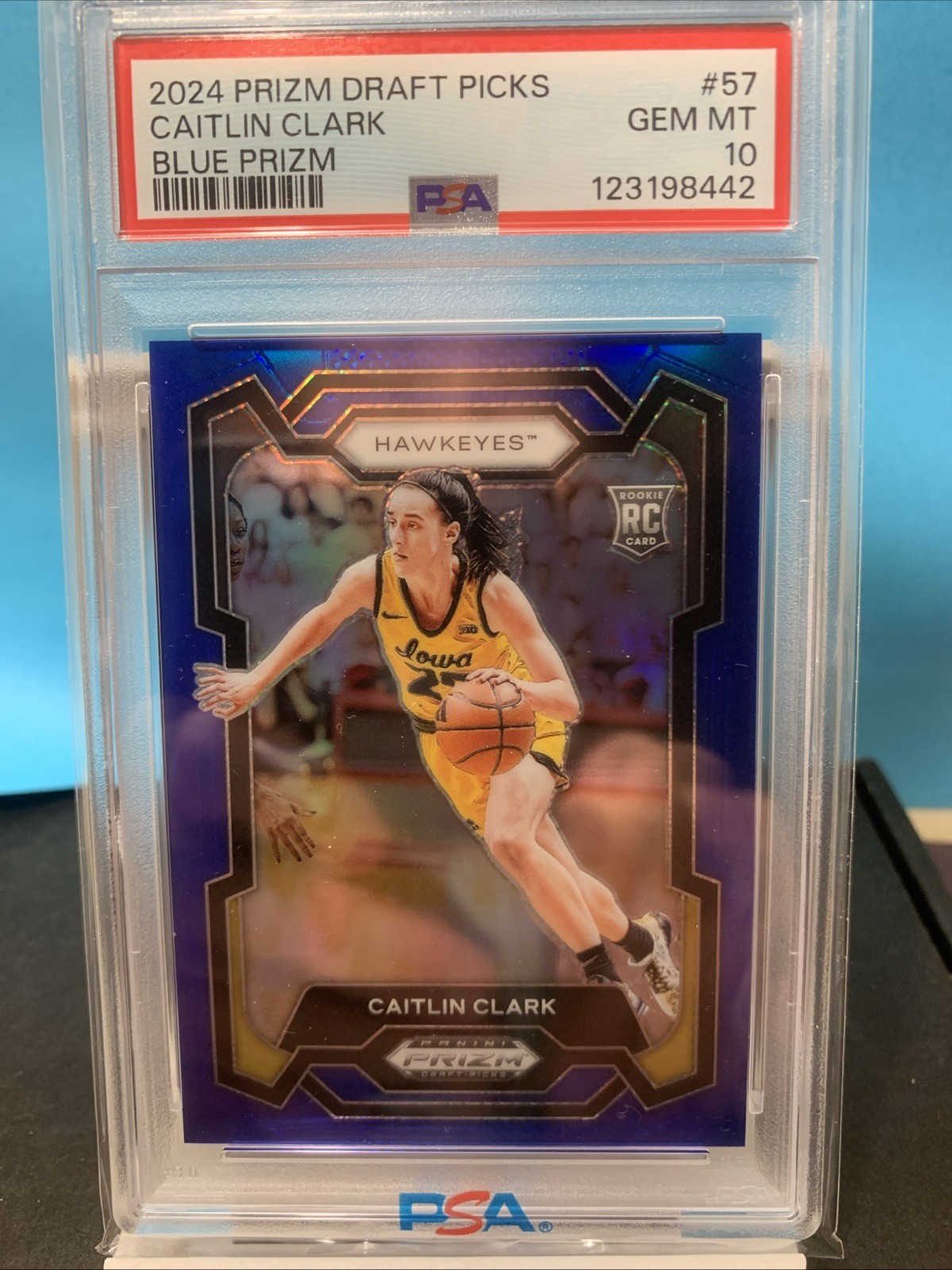 2024 PRIZM DRAFT PICKS-CAITLIN CLARK #57 BLUE PRIZM /199 (RC)  PSA GEM MT 10