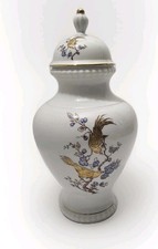 Hochwertige Vase Heinrich Porzellan Deckelvase Vogelmotiv Goldrand Vintage 