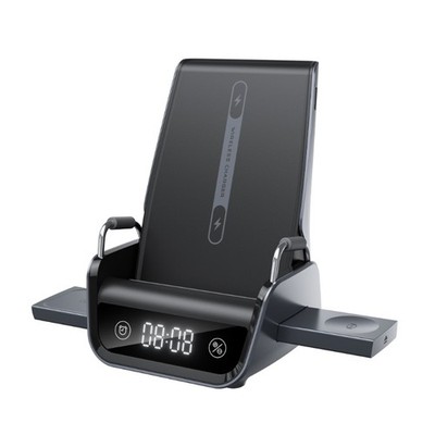 Desktop Wireless Charging Station with Digital Clock 15W Phone Stand, Ear Buds