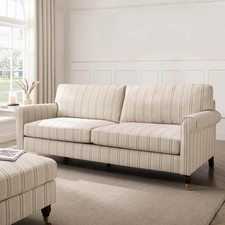 Dusk Sicily Stripe Linen Fabric 3 Seater Sofa RRP £629