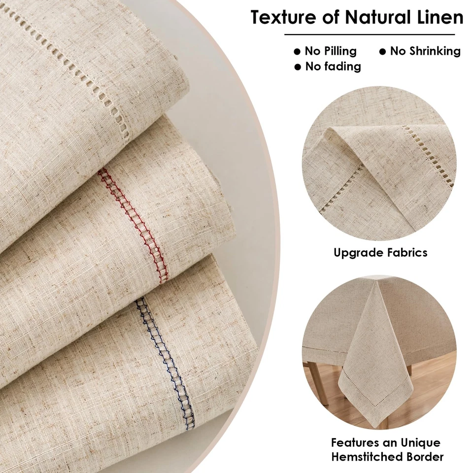 Natural Flax Linen Tablecloth – Undyed Rectangle Hemstitch Table Cover for Ki... - Image 4 of 4