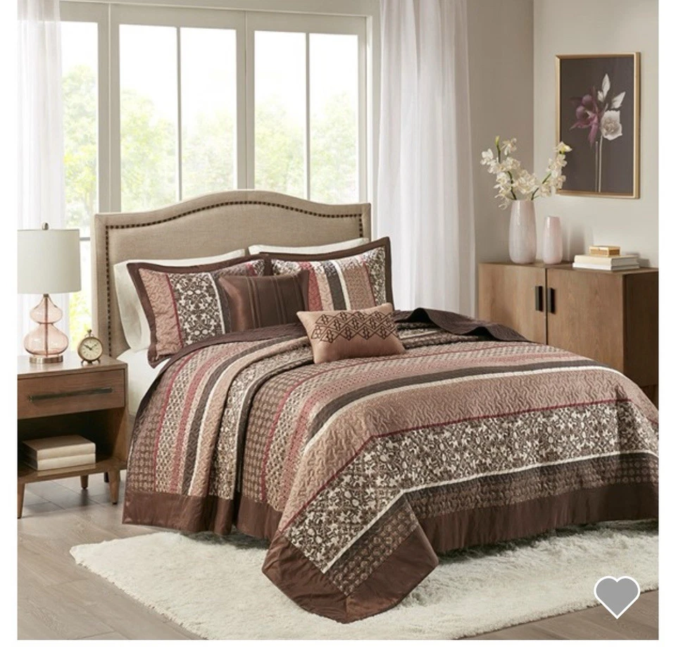 Juego de Colcha Madison Park Queen Brown Princeton 5 Piezas Jacquard Reversible Foto 3 de 4
